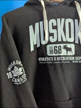 Black Zip-Up Hoodie with Pale Blue Graphic